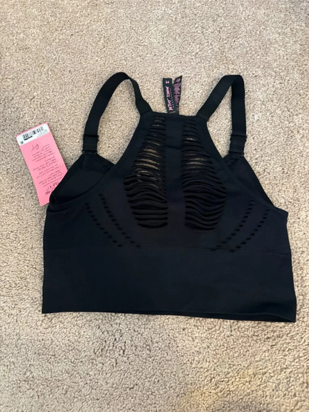 Betsey Johnson Black Seamless Racerback Sports Bra NWT Size M